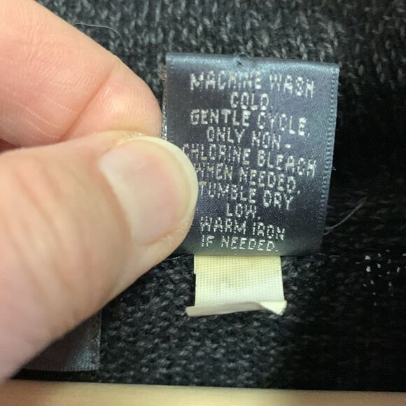 Oscar De La Renta Black Gray Marled Cotton Shawl Collared Sweater Size L - Picture 6 of 10